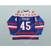 JERSEY DE HOCKEY AZUL personalizado EAGLE DONALD TRUMP 45 DE EE. UU. NUEVO Top cosido S-M-L-XL-XXL-3XL-4XL-5XL-6XL