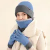 Baretten Mode Warme Gebreide Handschoenen Hoed Driedelige Sjaal Wol Omkeerbaar Kleur Oorbeschermer Winterpak Set Voor Jongens Gorras