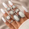 Solitaire Ring Tocona Vintage Antique Silver Color Rings sätter färgglada Opal Crystal Stone Rings för kvinnor Män Bohemiska smycken Anillos 6421L231220