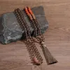 Rudraksha&Tea Crystal 108 Mala Beads Knotted Necklace Men And Women Charm Fashion Jewelry For Friendship Gifts Khaki Tassels Penda287w