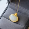 Kedjor Ancient Law by Craftsmanship Natural Hetian White Jade Geometric Pendant Necklace Chinese Style Retro Charm Ladies Jewelry