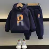 Winter Kids Fleece Thick Hoodies Suit for Boy Sportswear 2y Young Child Clothes Autumn Warm Girls Hooded Tops Pant Matching Set 231220