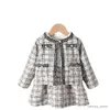 Vestidos da menina meninas princesa roupas xadrez conjunto doce primavera 2 pcs terno bebê crianças vestido de manga longa + casaco crianças