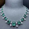 Zincirler Vintage Lab Emerald Elmas Kolye 925 STERLING Silver Party Düğün Çoku Kadınlar Gelin Vaat Takı Hediyesi