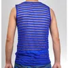 Men Mesh Vest Avant Garde Sleeveless T-Shirts Guys Striped Transparent Symmetrical Sport Yarn Tank Top Sexy Dress