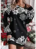 Casual Dresses Women Printed Christmas Dress Autumn Winter Fashion Snowflake Print Oblique Shoulder Elegant Female