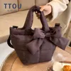 Sacos de noite moda arco espaço almofada algodão mulheres bolsa tote inverno acolchoado feminino ombro mensageiro saco nylon fofo acolchoado shopper bolsa 231219