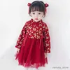 Sukienki dla dziewczynki Kids qipao sukienka haft haft flower tang kostium nowy rok sukienki dla dzieci aksamitne zagęszcza sukienki vestidos dla dziewcząt