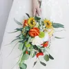 Mariage Fleurs mariée Bridesmaid Bouquet Ribbon Ribbon Roses Artificiel Holding Utiliser Accessoires