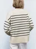 Kobiety Sweters Beige Stripe workowate sweter kobiety pullover streetwear z długim rękawem dzianinowe bluzki żeńskie jumper jesienne zimowe luźne dzianiny Swatersl231213