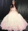 Quinceanera Dresses White Formal Ball Gown O-Neck Sleeveless Tulle Pink Flowers 3D Floral Appliques New Custom Zipper Lace Up Plus Size Two Pieces