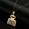 Pendant Necklaces Stainless Steel African Adinkra Symbol DUAFE Wooden Necklace Beauty Hygiene Comb Jewelry