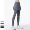 2024 lu citroen Broek Align Yoga Hoge Taille Anti Lopen Ademend Fitness Hardlopen Dans Nep Tweedelige Heupbedekkende Strakke Rok Broek Workout Grijs