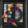 Couronne de fleurs décoratives pour porte d'entrée d'halloween, décorations LED, couronnes lumineuses réutilisables pour Festival