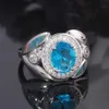 Solitaire Ring Cinily Rainbow Fire Opal Blue Stone Kubikzirkonia Silberschild im Großhandel für Frauen Schmuck Ringgröße 6-9 OJ9231L231220