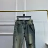 Luxuriöse Modedesigner-Jeans, luxuriöse, monogrammierte Denim-Motorrad-Jeans für Herren, lässige koreanische Mode, schwere Gongshi-Markenhose