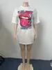 Dresses Lw Plus Size Dress Lip Letter Print Loose Xl5xl Summer T Shirt Mini Women Outfits