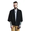 Herrgravrockar tunna kimono cardigan jacka kappa man japansk stil retro vindbrytare män lös mitten ärm svart casual bomull