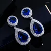 Dangle Earrings ThreeGraces Trendy Blue Cubic Zirconia Stone Drop For Women Wedding Bridal Party Costume Jewelry E1165