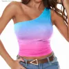 Débardeurs pour femmes Camis Femmes Sports Débardeurs Sexy Dégradé Crop Tops Gilet Casual Fe Une Épaule Tenues D'été Wrap Tops Fitness Élastique L231220