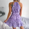 Vestidos casuales para mujer O cuello vestido de verano corbata espalda manga corta volante una línea