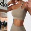 Designer Alos Al Yoga Bra sned en axel bh -moln Känsla tillbaka sportbh oregelbunden axelrem att köra fitness tank top