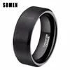 Somen Ring Men Classic 8mm Pure Black Tungsten Ring Brushed Finished Wedding Band Trendy Male Jewelry Engagement Love Ring Bague J249s