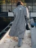 Kvinnor HerringBone Mönster Woolen Långt överrock Fashion Lapel Loose Jacket Autumn Winter Korean Femlae Street Trench Coat 231220