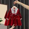 Robes de fille Hiver d'automne filles robes vins rouges velours robes pour filles enfants vêtements de Noël adolescents robes décontractées 4-14 ans