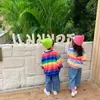 Pullover 3852 Baby Kids Hoodies Korean Autumn Sweatershirt Rainbow Striped Pullover för pojkar och flickor Långärmad lös topsl231215