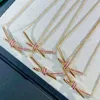 Designer Brand High Edition Gold Tiffays Pink Diamond Twisted Necklace for Women 18K Light Luxury Knoop Series Cross Collar Chain Tide