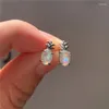 Stud Earrings Dainty Female Fruit Pineapple Small Charm Silver Color For Women Vintage White Blue Opal Wedding