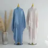 Etniska kläder Abayas för kvinnor Dubai 2023 Autumn Winter Tassel Batwing Sleeve Solid Casual Loose Overdimased Dress Ramadan Muslim