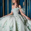 Light Green Shiny Ball Gown Quinceanera Dresses 2024 Appliques Lace Sweet 16 Dress Pageant Gowns vestido de 15 anos