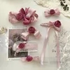 Sweet Girls Rose Flower Bows Hairpins Kids Ribbon Bows Pink Princess Hair Clip Boutique Children Birthday Party Accessories Z6191