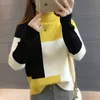 Suéteres de mujer 2023 nuevo Otoño Invierno franjas de diferente color suéteres sueltos manga larga cuello alto jersey suave cálido Pull FemmeL231213