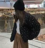 Kadınların ceketleri onalippa nazik rüzgar çiçek kapitone ceket çukuru çizgili gevşek fermuarlı kış giysi Kore moda tatlı kırpılmış 231219
