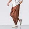 Pantaloni harem in puro cotone e lino per uomo con elastico in vita solido abbigliamento da strada jogger 2023 cavallo con sacca casual lungo 231220