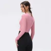 Lu Align Lu Yoga med damtrådstrumpbyxor Stretch Top 6 färger Sexig Croped Sport Fitness långärmad snabb torr jogging skjorta t shi citron träning gry ll