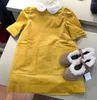 Vestidos de menina roupas de bebê meninas crianças tecido de veludo vestido amarelo