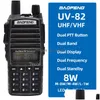 Walkie Talkie Baofeng Uv 82 Real 8W 5W Ham Radio Comunicador Dual Ptt Long Range Two Way Portable FM Amateur Cb Stations Drop Delive Dhdzu