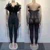 Kobiety Jumpsuits Rompers z ramion siatki krinekstone z pręgami z prętem pielęgna