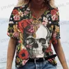 Dames T-shirt Zomer 2022 Nieuwe 3D Horror Skull Print Dames V-hals Top Korte mouw T-shirt Casual Grappig Harajuku Veelzijdig Y2K Kleding S-5XL T231220