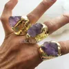 Band Rings Amethyst Cluster Gold Color Jewelry Wrap Band Large Purple Crystal Point Adjustable Cuff Engagement Ring Halloween Boho Wedding 231219