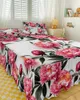 Jupe de lit avec peinture à l'encre de fleur de pivoine, couvre-lit élastique avec taies d'oreiller, housse de protection de matelas, ensemble de literie, drap