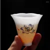 Tasses à thé Illustration peinte à la main chinoise et HETIAN JADE PORCELAINE CAP CREARE MATIEN BOL