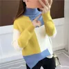 Suéteres de mujer 2023 nuevo Otoño Invierno franjas de diferente color suéteres sueltos manga larga cuello alto jersey suave cálido Pull FemmeL231213