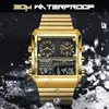 Wristwatches FOXBOX Top Brand Luxury Fashion Men Watches Gold Stainless Steel Sport Square Digital Analog Big Quartz Watch for Man 231219