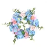 Decorative Flowers Spring 2024 Blue Pink Embroidered Flower Wreath Front Door Wall Hanging Ornament