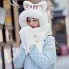 Beanie/Skull Caps Korean Hooded Beanie Lady Winter Hats Big Fur Scarf Warm Thick Hat For Women Soft Gloves Kattunge Three-Pece Cap Ski Hat 231219